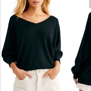Free People black waffle knit sweater